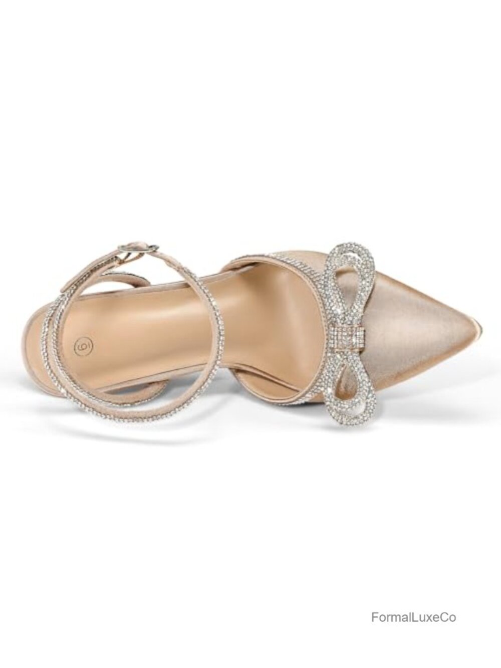 Rhinestone Bow Kitten Heels Wedding Pump Pointed Toe Ankle Strap 3.15in - Picture 4 of 5